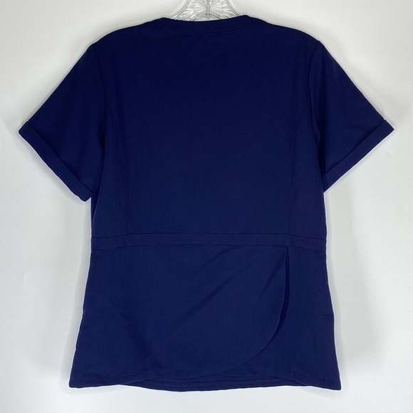 Figs Flores Scrub Top Navy Blue Peplum Fit Side Pockets TW2012 Size Small - Picture 2 of 6
